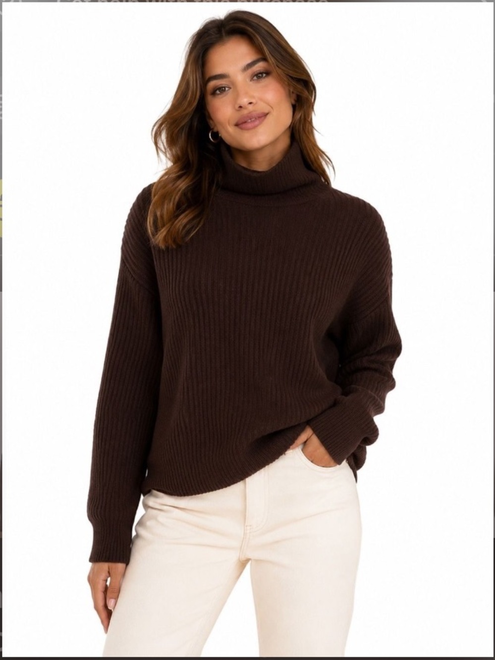Massimo Dutti ($169) Chocolate Brown Wool Turtleneck Sweater PTP 23” NWT